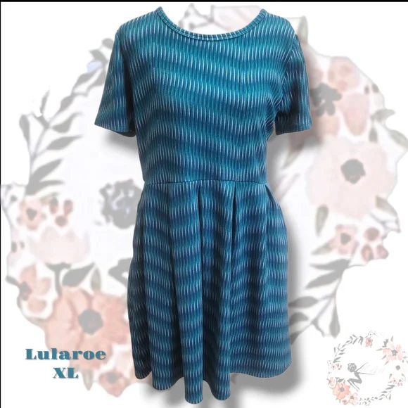 LuLaRoe Fit Flare Mix Print Teal Dress With Pockets. Size XL - Picture 2 of 5
